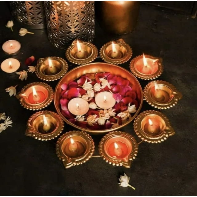 Diya Shape Flower Decorative Urli Bowl for Home Handcrafte Bowl for Floating 14"
