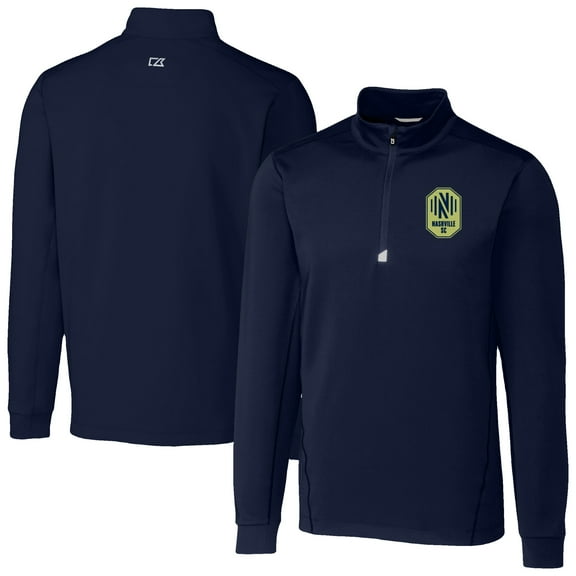 Men's-Cutter & Buck  Navy Nashville SC Traverse Stretch Eco Quarter-Zip Pullover Top
