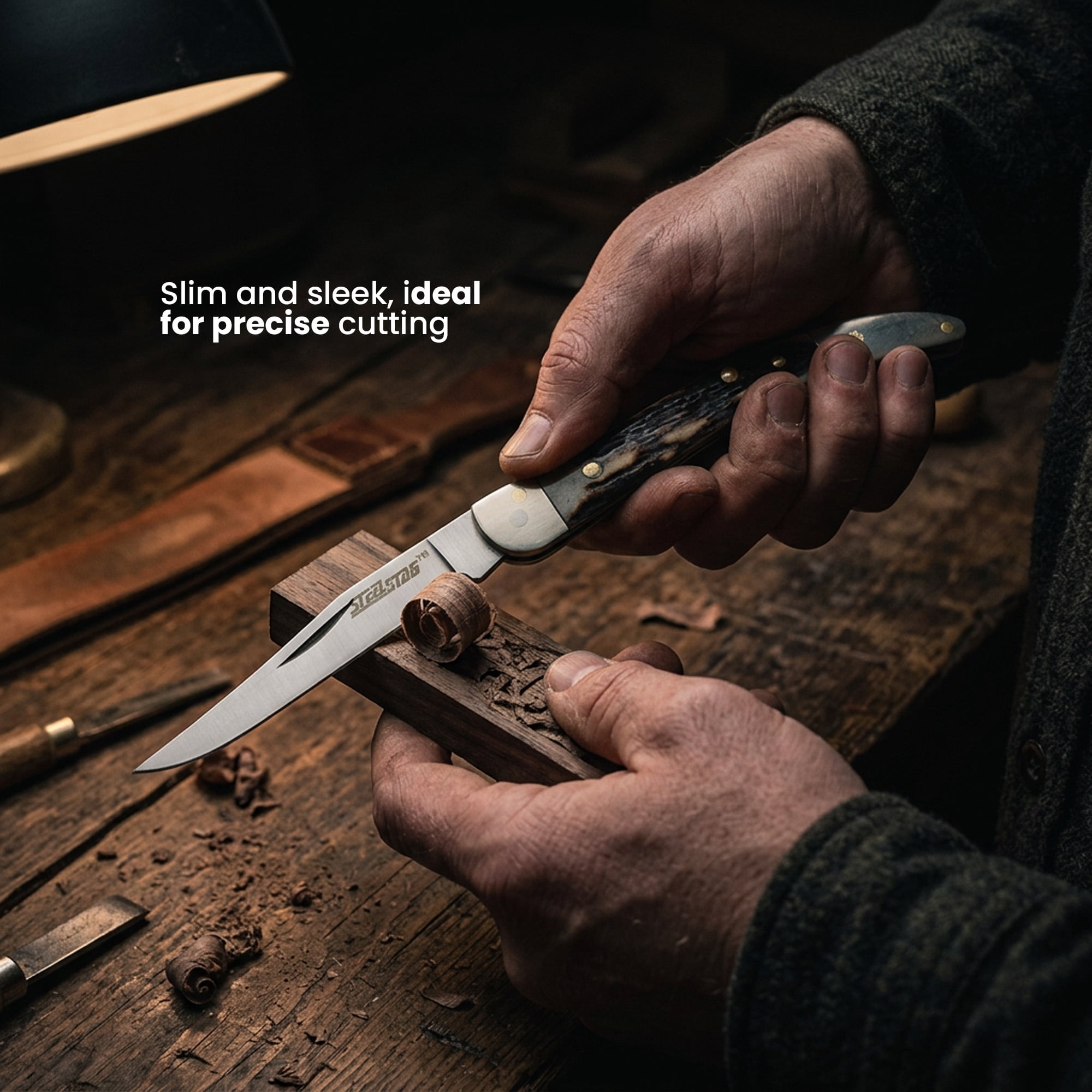 SZCO 3 Inch Stag Toothpick Folding Knife Stainless Steel Blade Classic Pocket Knife Compact Everyday Carry Utility Folder