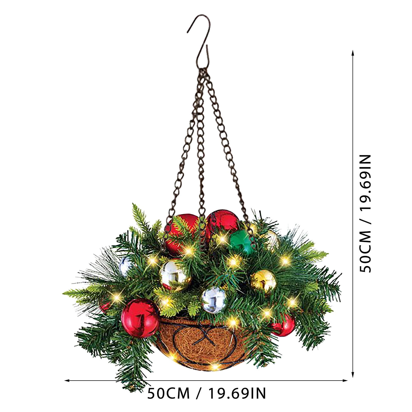 Artificial Christmas Hanging Basket With Led Lights,PreLit Christmas