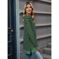 thumbnail image 6 of Womens Casual Striped Long Sleeve Shirt Trendy Crew Neck Slim Loose Fit Basic Blouses Tops Green & Black XL, 6 of 8