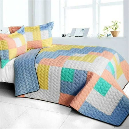 Macaron Relish - 3 Pieces Vermicelli - Quilted Patchwork Quilt Set Full & Queen Size - Blue