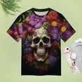 thumbnail image 4 of Colorful Flower Skull Women's Short Sleeve T-Shirt Crew Neck Casual Summer Trendy Loose Fit Tops, 4 of 6