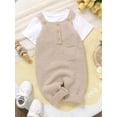 thumbnail image 3 of aturustex Infant Baby Boy Girl Solid Sweaters Romper Overalls 1M 3M 6M 9M 12M 18M Toddler Button-up Sleeveless Tank Jumpsuits Square Neck Ribbed Knittick Cozy Warm Knitwear Clothes for Daily, 3 of 7