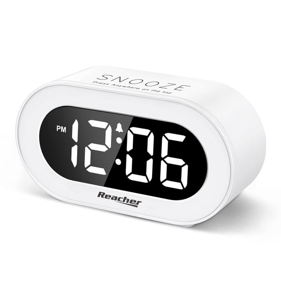 REACHER Small LED Digital Alarm Clock with Snooze, Simple to Operate, Full Range Brightness Dimmer,