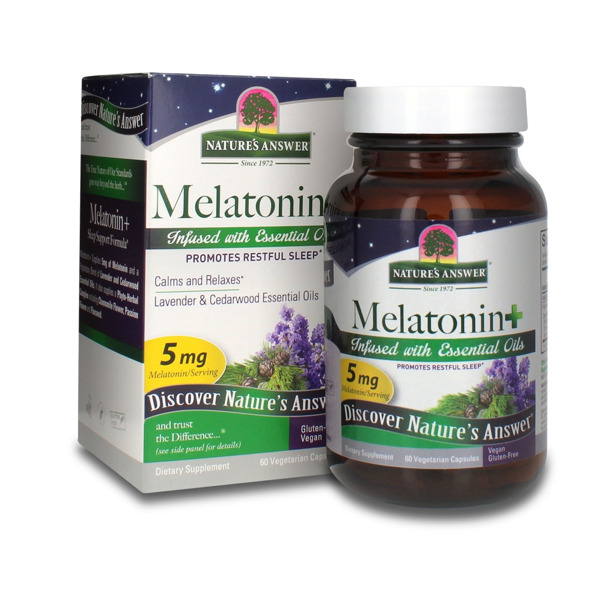 Nature's Answer Melatonin+ Capsules, 60 Count, Promotes Restful Sleep, Melatonin Plus Essential Oils, Lavender Calms and Relaxes