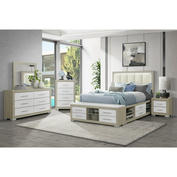 Emma Natural-White Wood Queen 5PC Bedroom Set