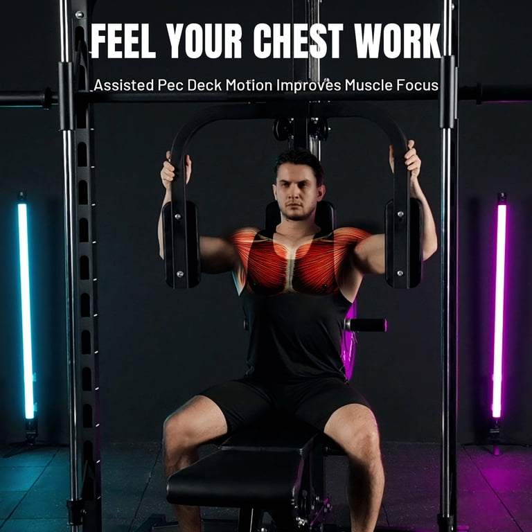 Mikolo Smith Machine Home Gym, Pec Deck, Lat Pull Down, Low Row