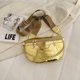 thumbnail image 5 of Bolso de pecho para mujer, elegante patrón de piedra, bandolera, cadenas, bolso de sillín (dorado), 5 of 6