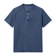 thumbnail image 4 of ZCFZJW Distressed Henley Shirts for Men Vintage Classic Fit Short Sleeve 1/4 Button V Neck Washed Denim T-Shirts Retro Acid Wash Solid Tee Top with Pocket, 4 of 7