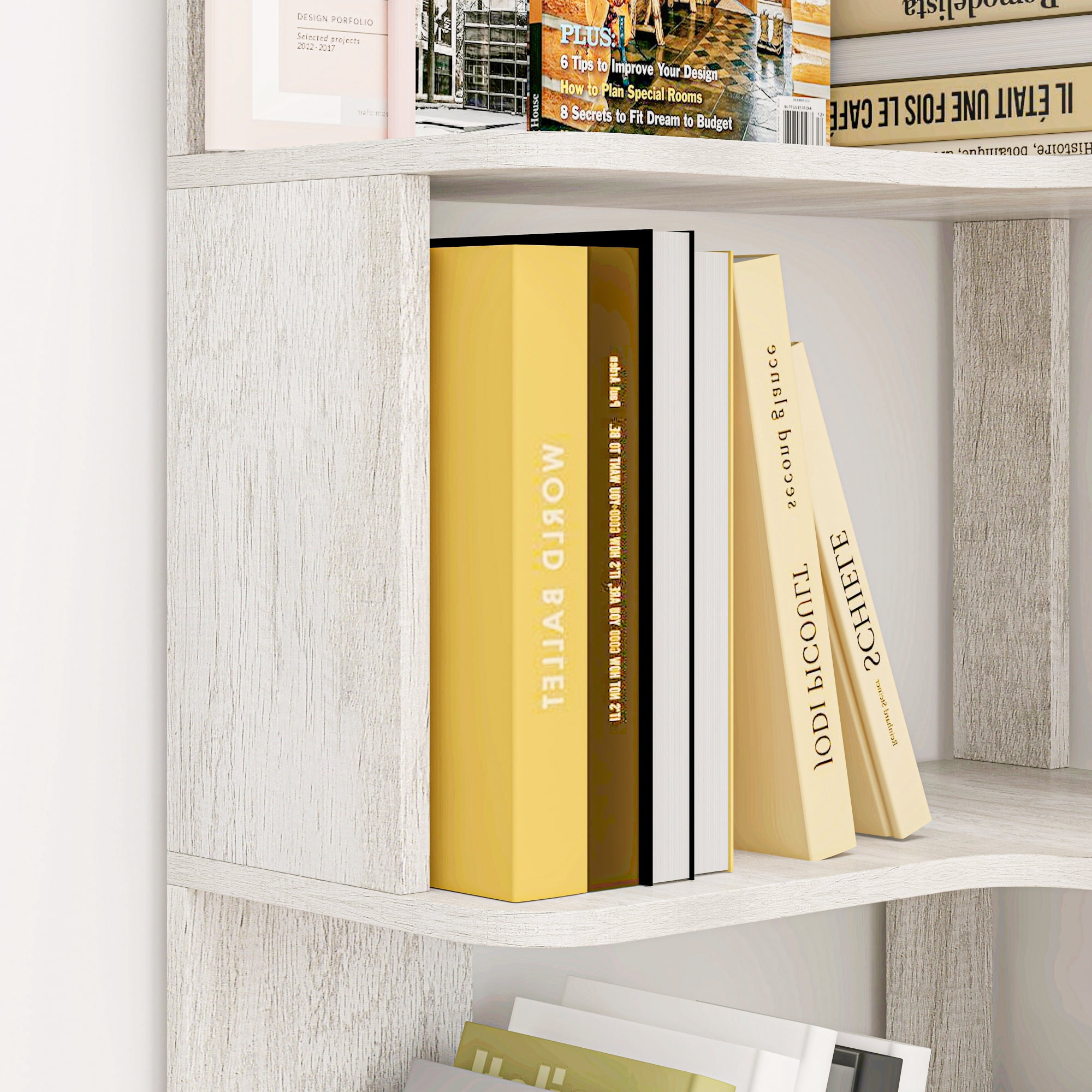 Leumius 5 Tier Freestanding L-Shaped Corner Bookshelf,Wooden Bookcase with Anti-drop Panel and Anti Tipping Device, Display shelf Open Storage,Light Gray