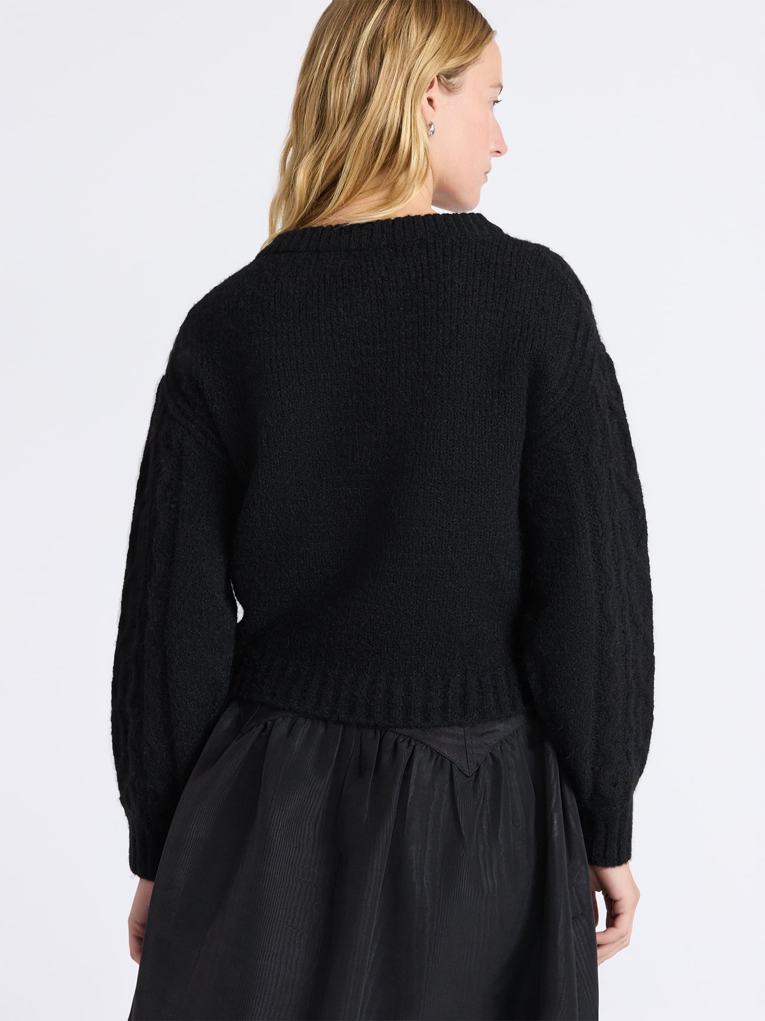 Free Assembly Women's and Women's Plus Cropped Cable Cardigan Sweater, Midweight, Sizes XS-4X