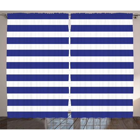 White And Navy Striped Curtains Striped Curtains 2 Panels Set, Nautical Marine Style Navy Blue and White Sailor Theme Geometric Pattern Art, Window Drapes for Living Room Bedroom, 108W X 90L Inches, White Navy Blue, by Ambesonne ()