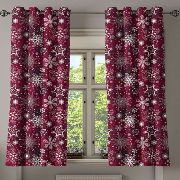 Ambesonne Winter Grommet Curtain, Flakes Colorful, 50" x 63", Maroon White Multicolor