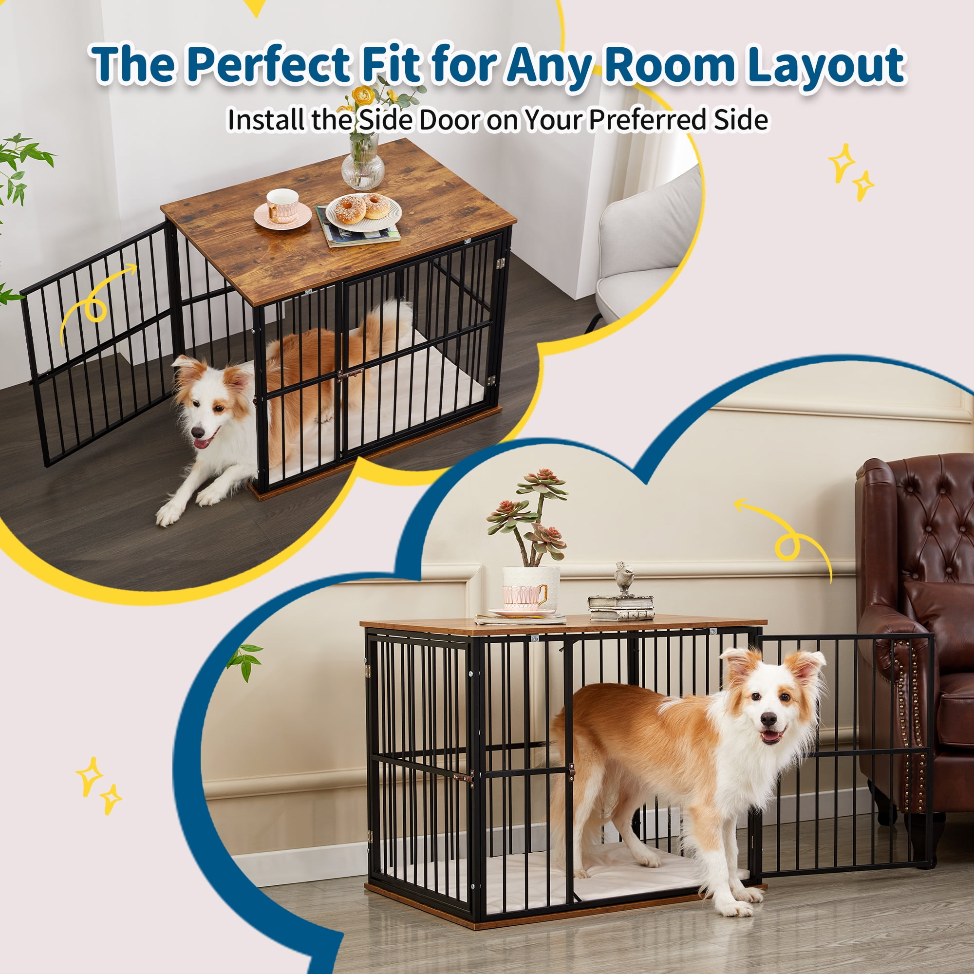 Made4Pets Medium Wooden Dog Crate Furniture with Washable Cushion for Dogs