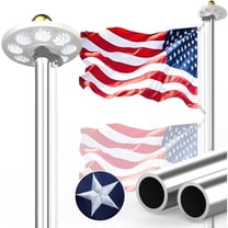 Flagpole Kit 11 Guage 2.3 mm with Solar Light, 120 MPH Flag Pole Hardware Kit 20FT Silver with Flag, Heavy Duty for Outside House In Ground Use