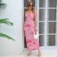 thumbnail image 4 of Vestido Midi Ajustado con Fruncido Floral para Mujer, de y de , Ideal para Invitadas de Boda, Cócteles y Salidas de Verano 2025. Rosa Roja L, 4 of 10