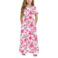 thumbnail image 6 of WRKEKC Dresses for Girls Short Sleeve Floral Print Pocket Tiered Ruffled Maxi Long Dress Soft for 4-14 Years, 6 of 9