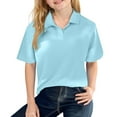 thumbnail image 2 of Polo for Girls School Uniform Short Sleeve Polo 6-11 Years Button Closure, Pique Fabric, Tagless Light Blue Size 10-11Y, 2 of 3