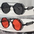 thumbnail image 2 of Gafas de sol de estilo gótico para hombre y mujer, lentes de sol redondas de aleación de Metal, Estilo Vintage Steampunk rojo, 2023, 2 of 5