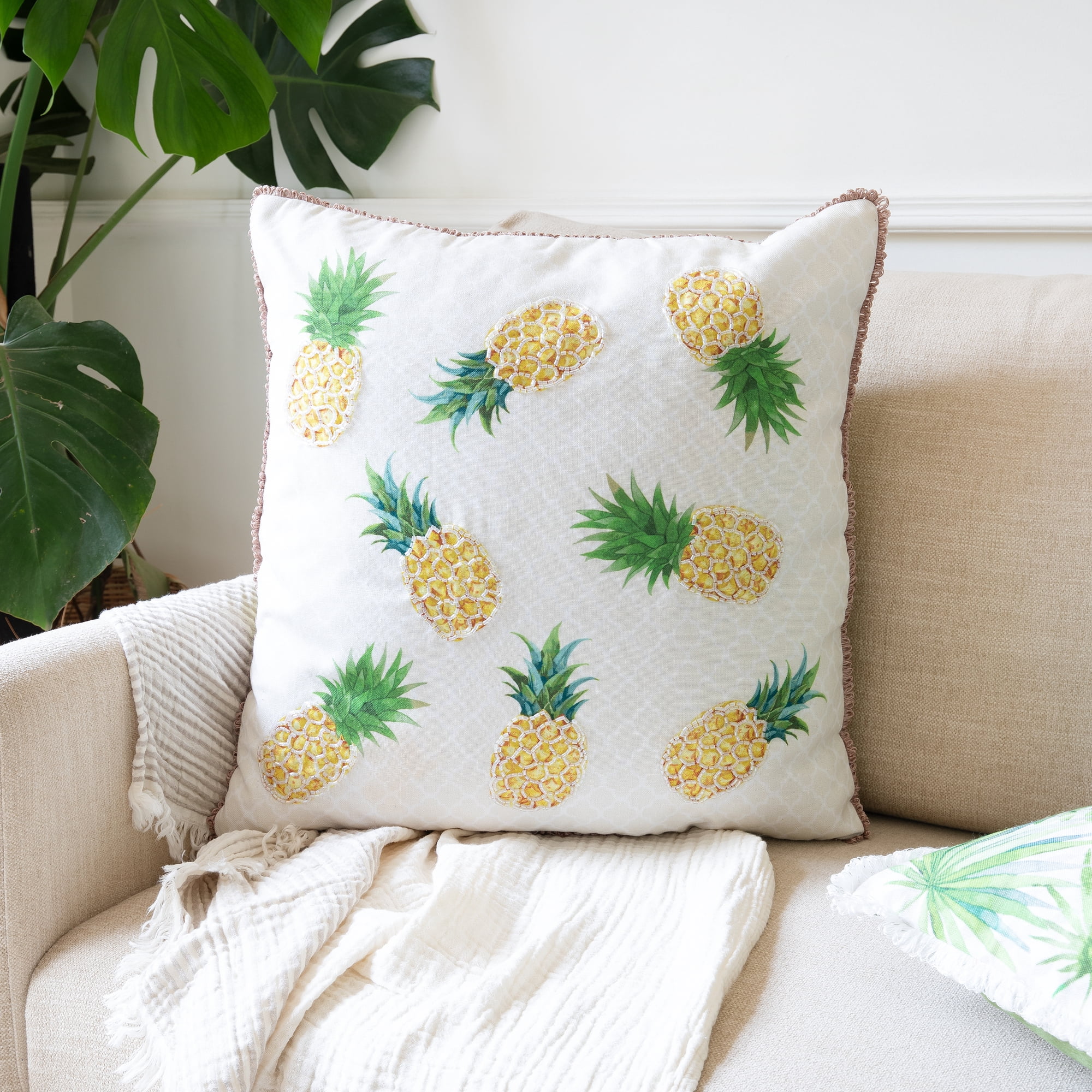 Harlow Hill Quest Yellow/Green Pineapple 20" x 20" Performance Adult Decorative Feather Filled Pillow