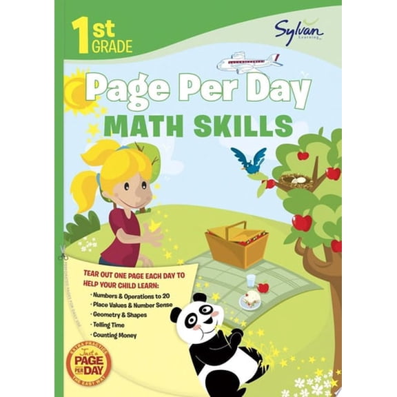 Pre-Owned First Grade Page Per Day: Math Skills: Math Skills # Numbers and Operations to 20, Place Values and Number Sense, Geometry and Shapes, Telling Time, ... Money (Sylvan Page Per Day Paperback