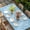 White Sky Blue Gray Blue, variant on Pink Leaves Table Cloths for 8 Foot Rectangle Tables, Green Summer Botanical Pastoral Patio Waterproof Elastic Fitted Tablecloths, Washable Rectangular Table Cover for Camping