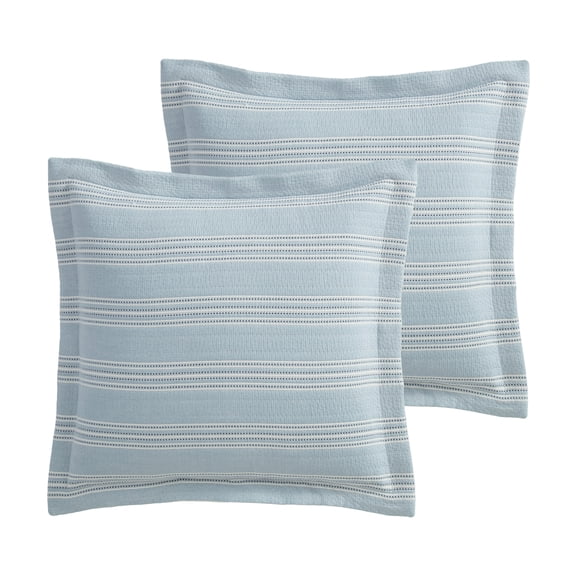 Levtex Home - Clayton Stripes Blue Euro Sham Set - 2 Euro Shams (26x26in.) - Textured Stripes - Cotton - Tie Closure - Inserts Not Included