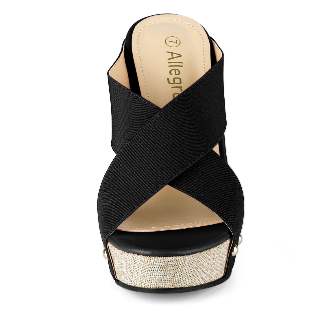 DARING DIVA Women's Stylish Open Toe Linen Platform Slide Wedge Sandals Black 10