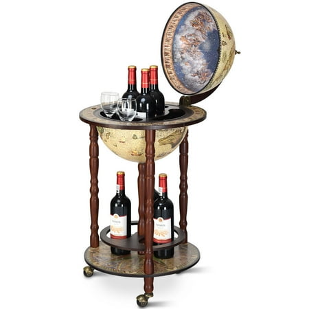 - Gymax 17'' Wood Globe Wine Bar Stand 16th Century Italian Rack Liquor Bottle Shelf Cart