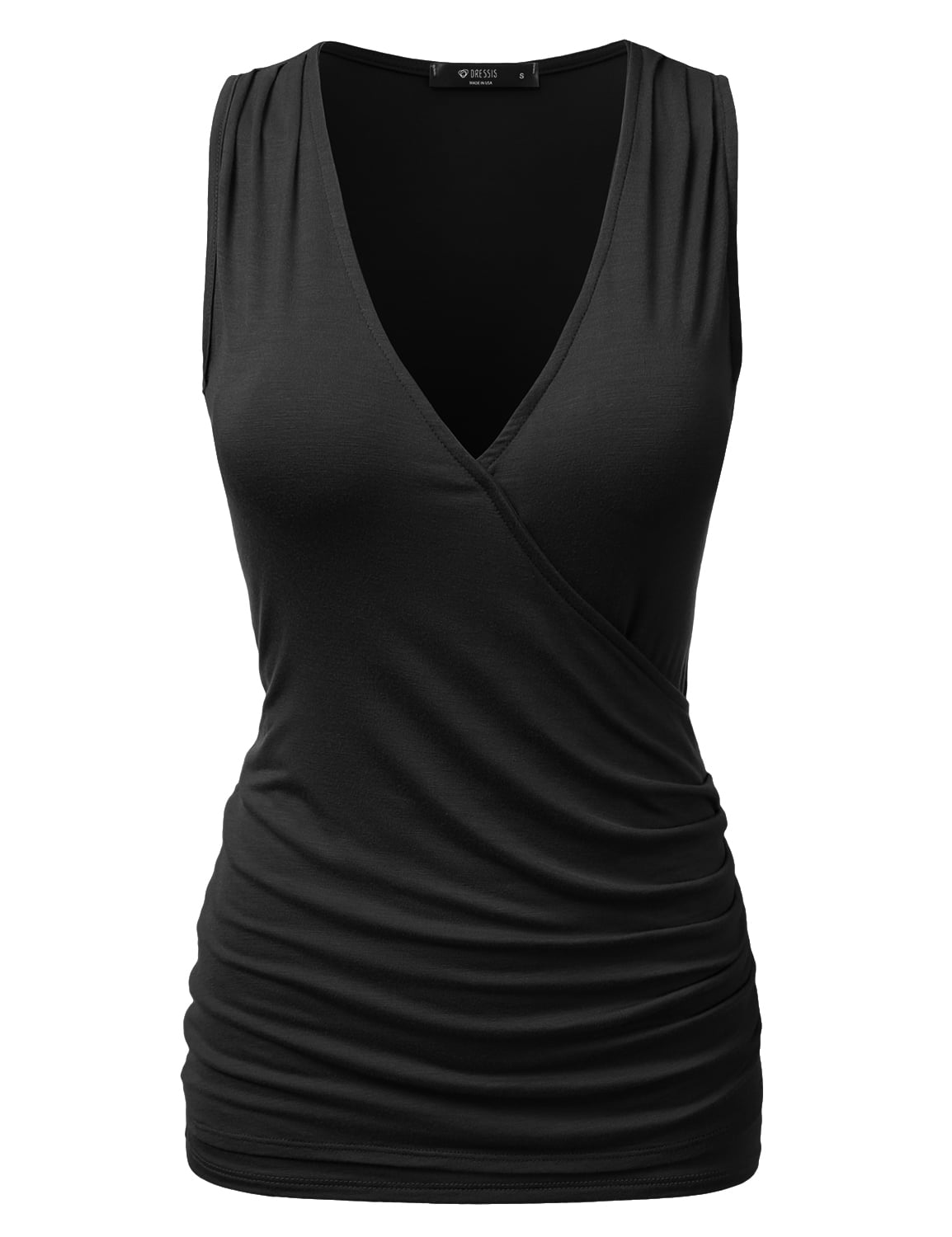 Doublju Women's V- Neck Sleeveless Shirred Sides Tank Top (Plus Size ...