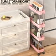 thumbnail image 4 of Slim Storage Cart 4 Tier Slim Cart, Bathroom Rolling Utility Cart Storage Organizer Slide Out Cart, Mobile Shelving Unit Organizer Trolley for Office Bathroom Kitchen Laundry Narrow Places, Pink, 4 of 7