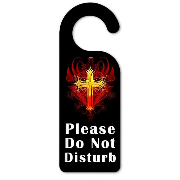Do Not Disturb Door Knob Hanger Sign - Red & Gold Cross