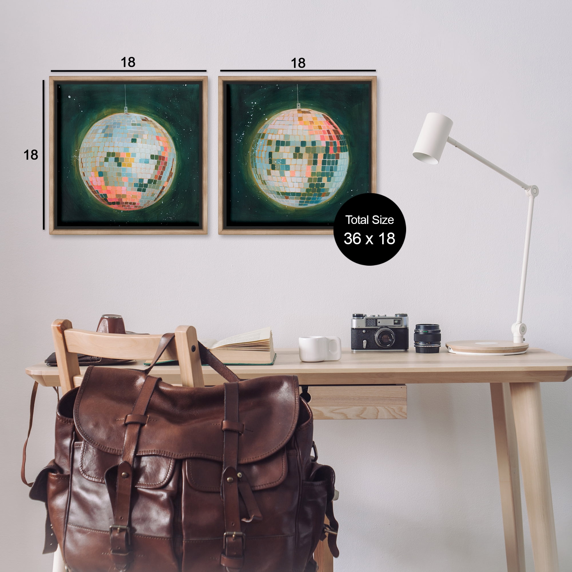 Stupell Industries Disco Balls with Vivid Hues Entertainment Painting Brown Floater Framed Canvas Art Print Wall Art, 18 x 18, Set of 2