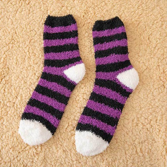 Sales 2026 Fuzzy Cuffs Socks Under $2 GIJNRIUIUA Multicolor Crew Socks Winter Women Autumn and Winter Striped Coral Fleece Warm Thick Home Socks Stockings Calf Socks