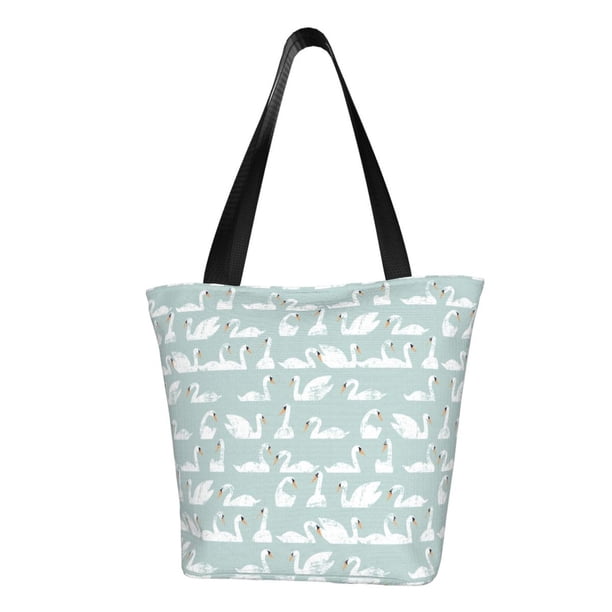 Fotbe White Swan Bolsa de Playa con Estampado, Bolsa de Hombro, Bolsa de Mano Espaciosa, Bolsa de Viaje Ligera, Bolsa de Compras Versátil