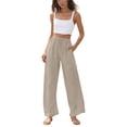 thumbnail image 4 of Sewkxo Linen Pants for Women Summer Drawstrings Wide Leg Pants High Waisted Casual Loose Palazzo Pants with Pockets,Khaki M, 4 of 5