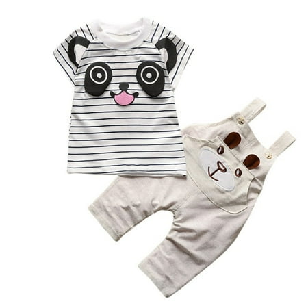 

Baby Clothes Set Summer Kids Striped Short Sleeve Tops Pants Kit 0-4Y