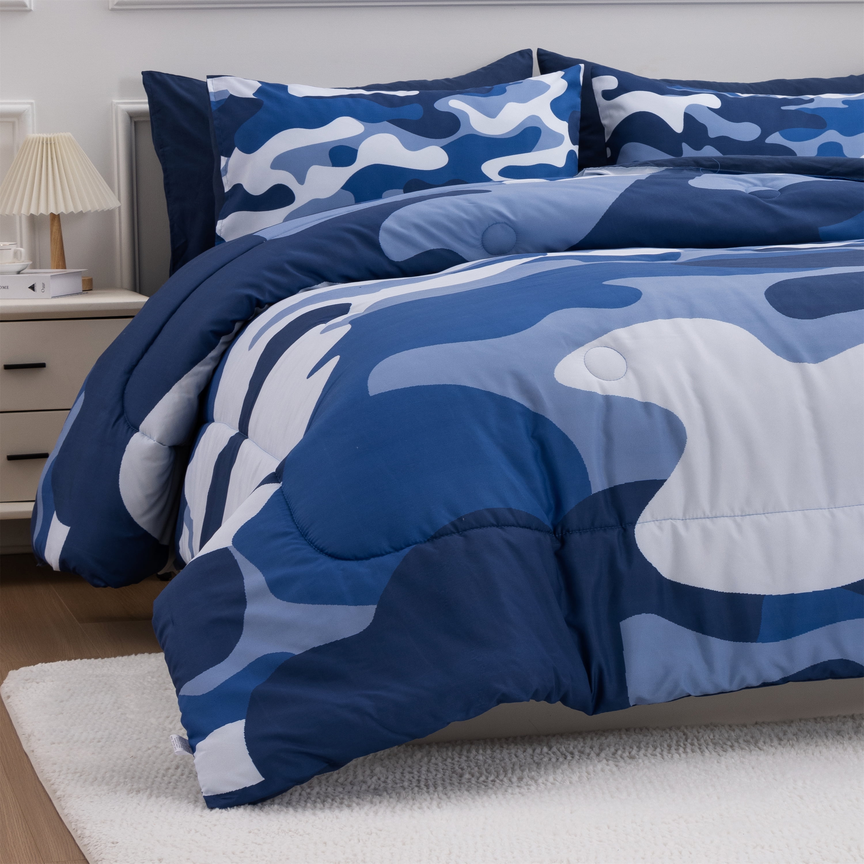 Btargot 3PCS Blue Camouflage Bedding Comforter Set Queen Boys Girls Camo Ultra Soft Dorm Bed Sets