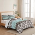 thumbnail image 5 of Full Quilt Set 78''x90'', Boho Geometric Lightweight Summer Bedspread Coverlet Set with 2 Pillow Shams, Turquoise Green Brown Tribal Stripes Breathable All Season Quilt Bedding for Bedroom/Guest Room, 5 of 9