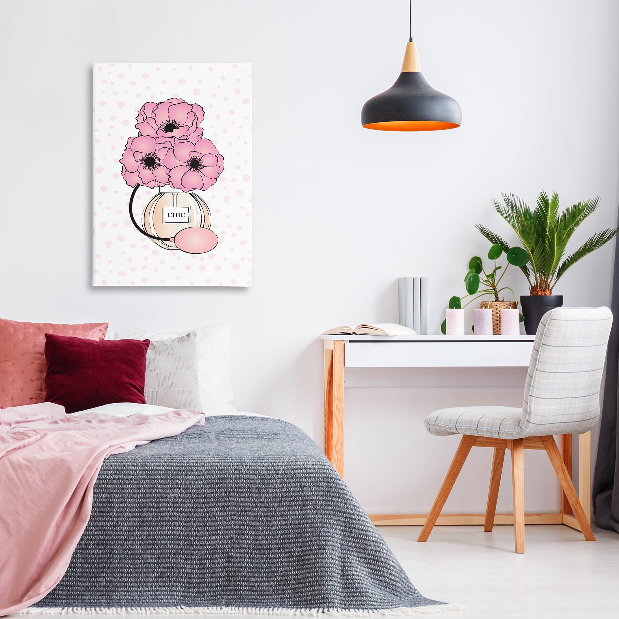 Stupell Industries Pink Florals in Perfume Botanical & Floral Painting Gallery Wrapped Canvas Art Print Wall Art, 24 x 36
