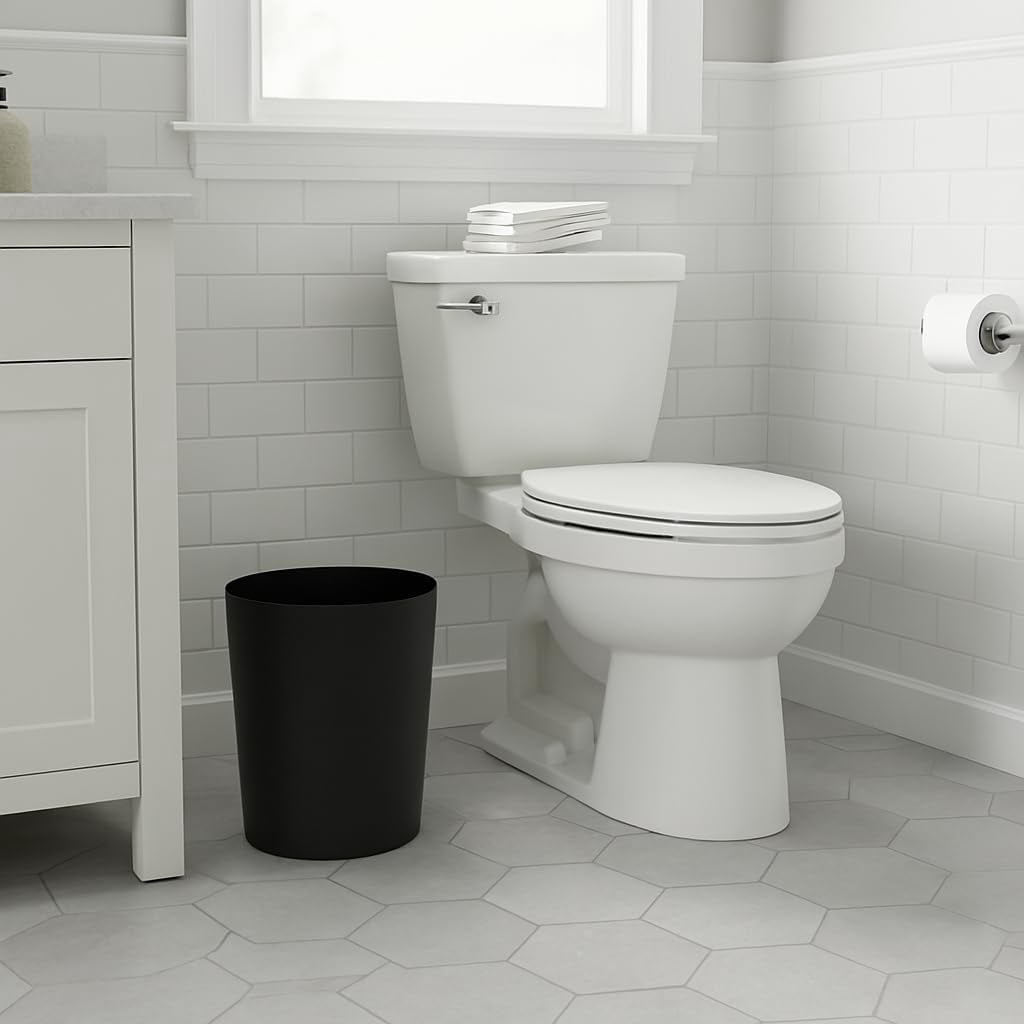 5 Gallon Plastic Bathroom Trash Can, Matte Black Garbage Bin Without Lid for Home Office Bedroom Kitchen