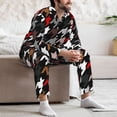 thumbnail image 7 of Naloa Houndstooth Green Red Men’s Pajamas Set - Long Sleeve Button Down Sleep Shirt and Pajama Bottoms Sleepwear Set-, 7 of 7