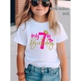 thumbnail image 1 of Girls' Casual T-Shirt With My 7th Birthday Graphic, 100% Cotton, Soft & Elastic, Comfy Crew Neck Short Sleeve Top, Summer Wear, 1 of 6