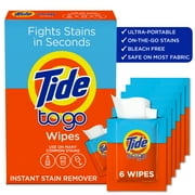Tide To Go Instant Stain Remover Wipes, Laundry and Carpet Spot Cleaner, 6 Count