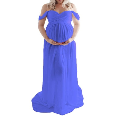 

LAPA Maternity V Neck Off The Shoulder Open Split Gown Maxi Photography Dress