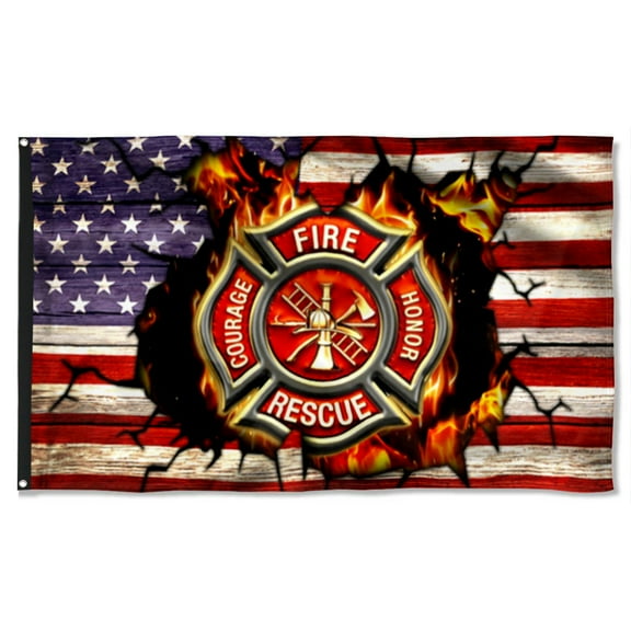 Cayyon Firefighter American Grommet Flag 3x5Feet Banner with 2 Brass Grommets