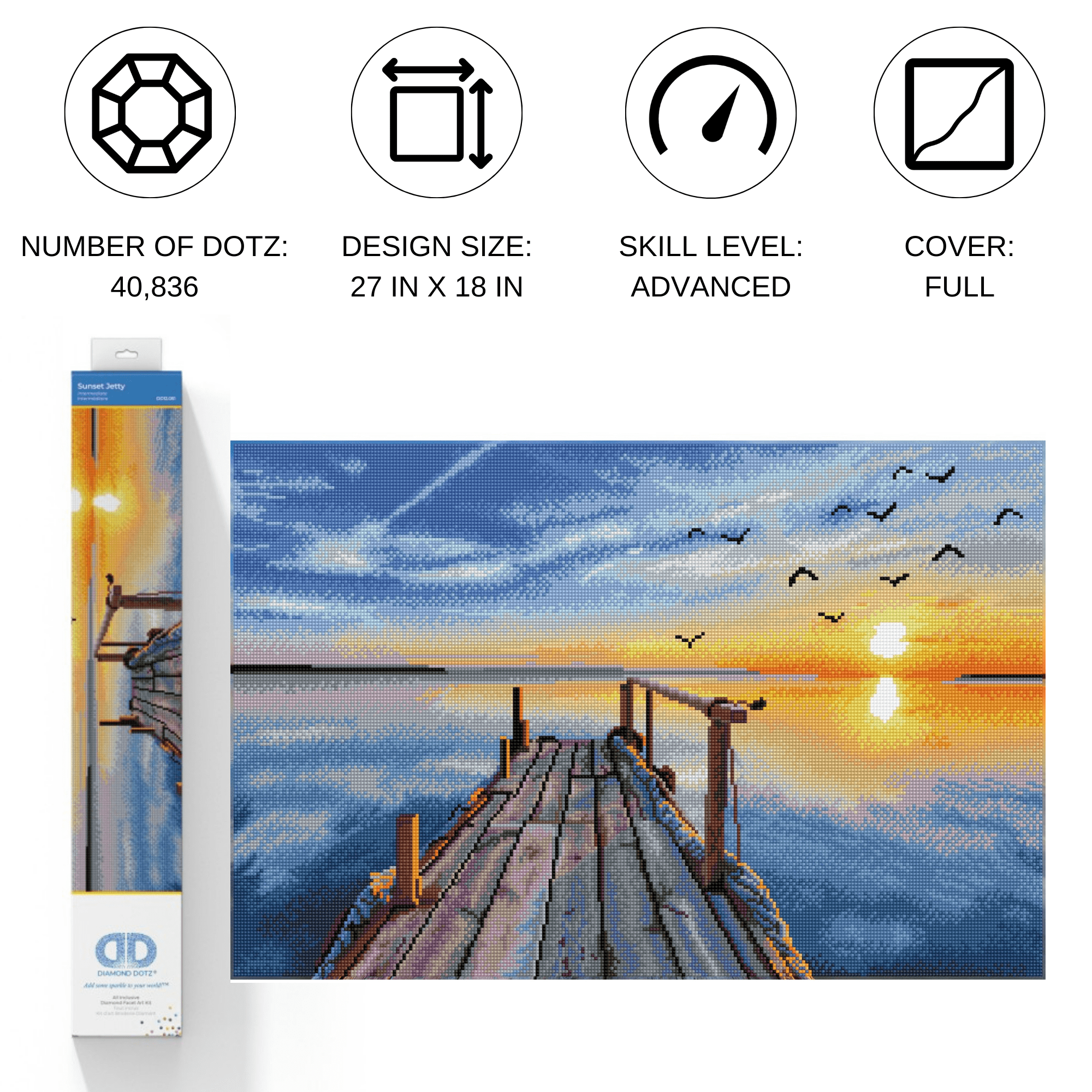 Diamond Dotz Sunset Jetty Diamond Painting Kits for Adults - Diamond Art Kits a Relaxing Creative Craft Kit with Dotz Gems 28.6x18.5