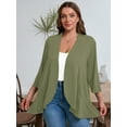 thumbnail image 5 of SHOWMALL Women's Plus Lightweight Cardigan 3/4 Sleeves Bolero Light Green 1X Pleated Ruffles Hemline Shrugs, 5 of 7