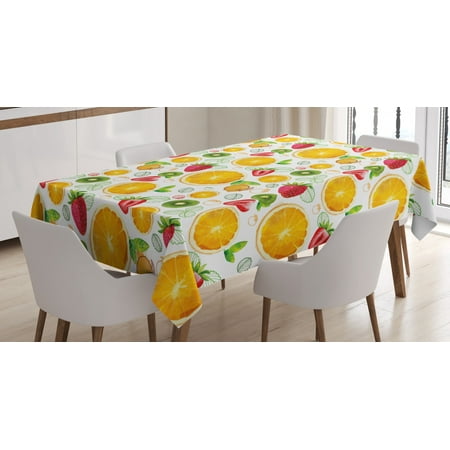 

Fruits Tablecloth Citrus Kiwi Lemon Leaves Apricot Watermelon Fresh Exotic Kitchen Rectangular Table Cover for Dining Room Kitchen 52 X 70 Inches Earth Yellow Red Lime Green by Ambesonne